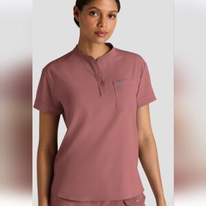 Easy STRETCH Bella Women's 1-Pocket Henley Scrub Top EUC Large Chestnut